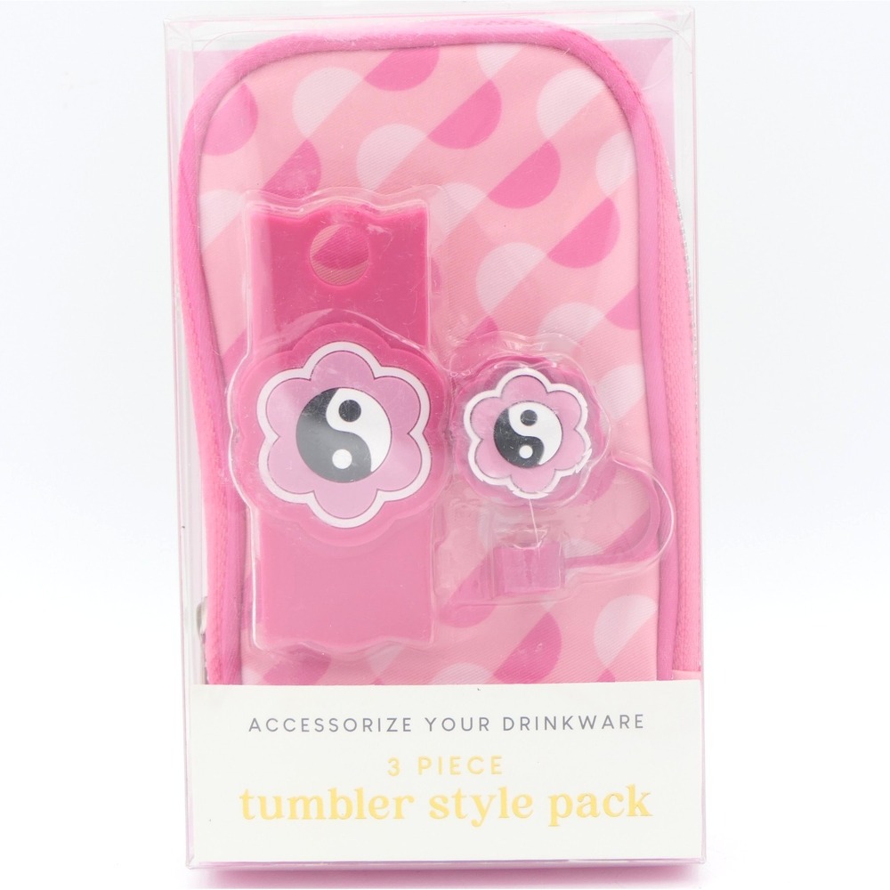 Tumbler Style Pack w/ Tumbler Fanny Pack, Lid Tag & Straw Topper Ying Yang Pink